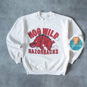 Arkansas Razorbacks Hog Wild Sweatshirt shirt 90s College Sports white
